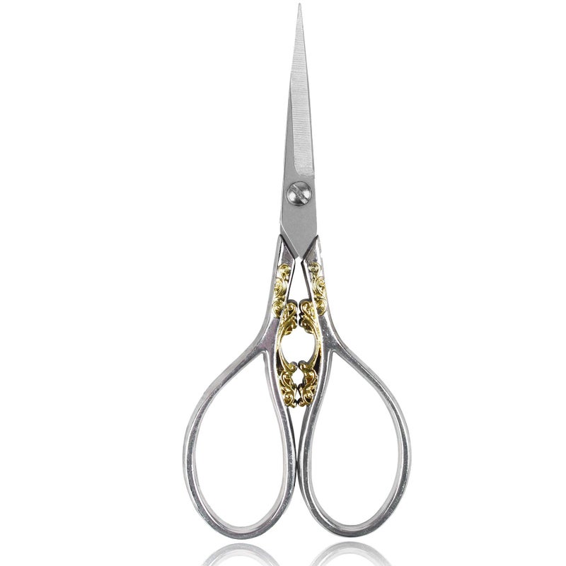 BIHRTC 4.33 Inches Vintage European Style Stainless Steel Auspicious Clouds Scissors for Needlework, Embroidery, Sewing, Craft, Art Work & Everyday Use (Silver) - Image 1